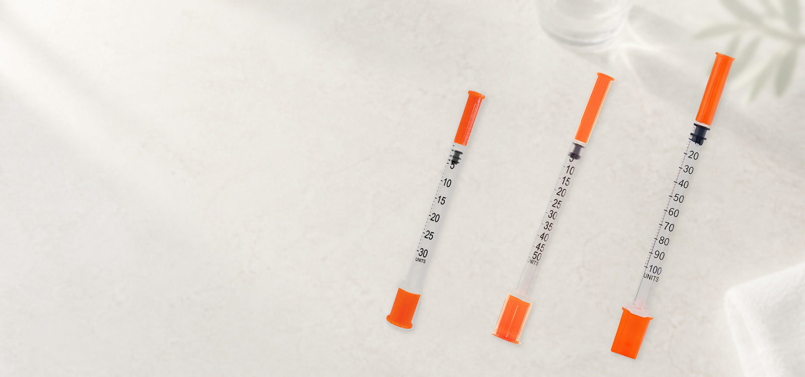 Home V2 Preview Fixed Three insulin syringe sizes: 0.3 mL, 0.5 mL, and 1 mL.